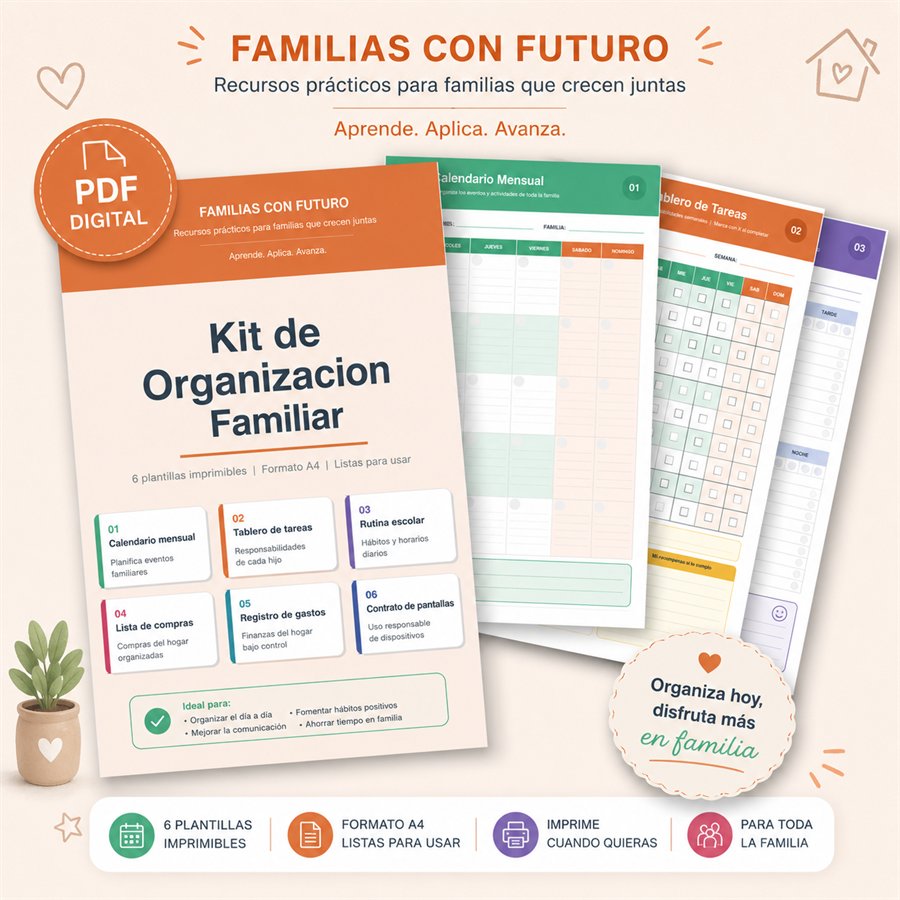 Kit de Organización Familiar, PDF digital con 6 plantillas imprimibles